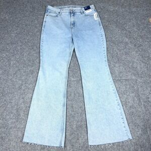 Old Navy Jeans Womens 14 Light Wash Blue Flare High Rise Raw Hem Denim Pants NEW